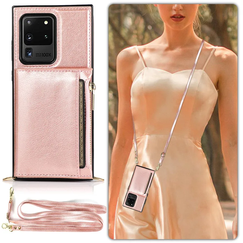 

Crossbody Phone Case For Samsung Galaxy S20 Ultra S10 S9 Plus Leather Cover Wallet Card Strap Fundas For Note 10 Plus 8 9 A90 5G