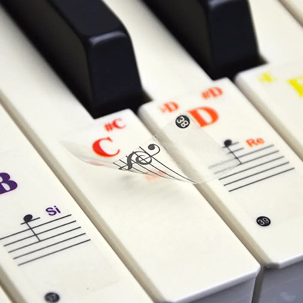 

Transparent piano stickers, removable decals with musical note symbols, staves, for 54/61/88 keys electronic keyboard
