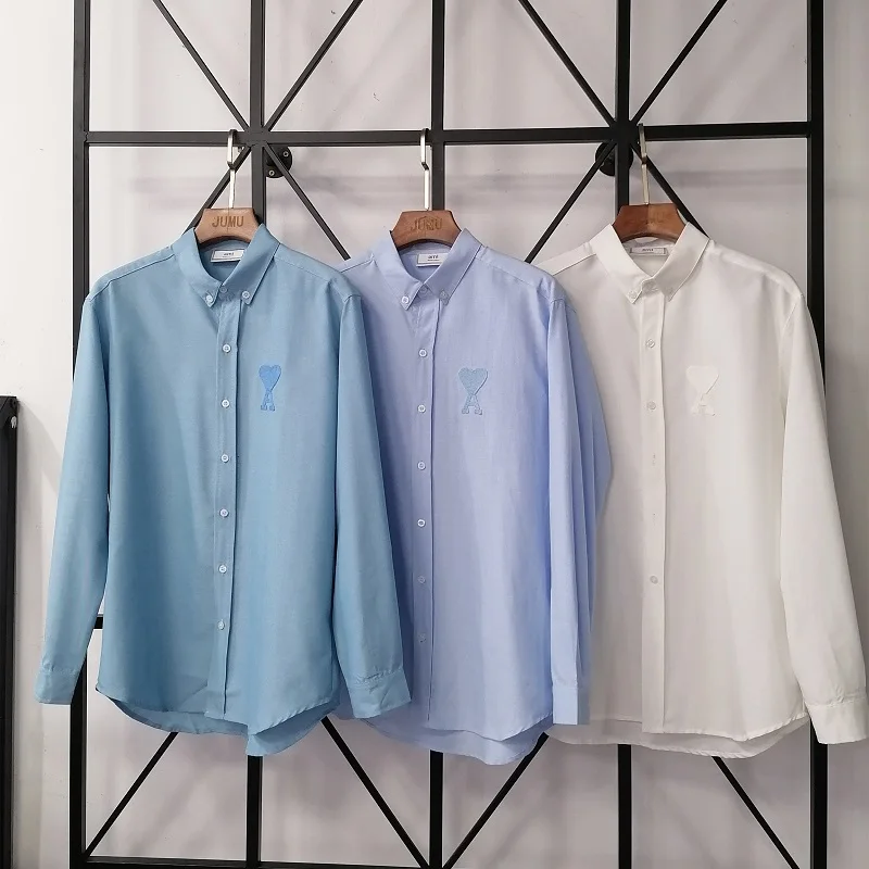 

AMI Alexandre Mattiussi 2021 New Love Cardigan Long Sleeve Fresh Sweet Single Breasted Cotton Solid Color Men's And Women's Shir