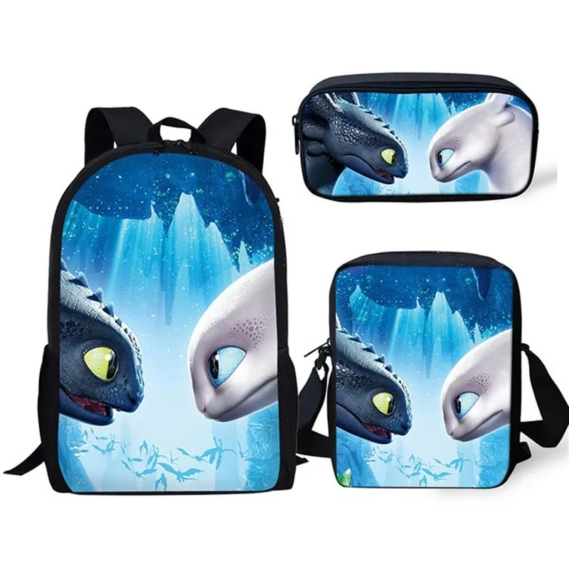 

2020 New Hot 3Pcs/Set How To Train Your Dragon Pattern 3D Print School Bags for Kids Backpack Women Fashion Travelling Backpack