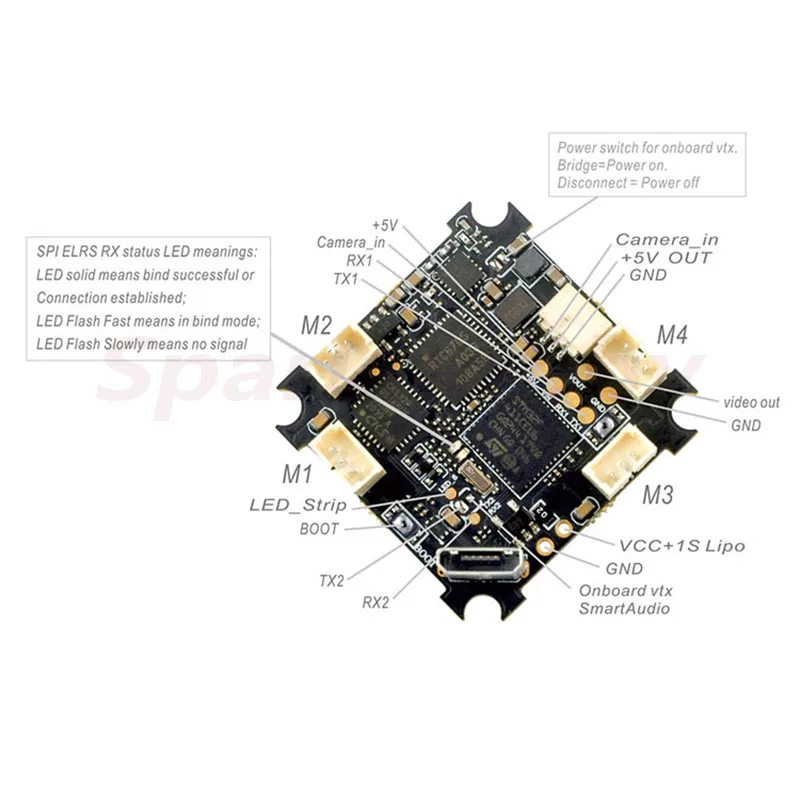 HappyModel ExpressLRS ELRS F4 2G4 AIO 5in1 controlador de vuelo construido-En SPI 2,4 GHz ELRS RX para ES24TX ES24TX-Lite Tinywhoop Drones-4