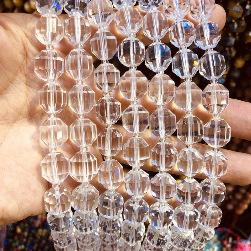 

Wholesale Natural Clear Quartz Beads,Hand Cutting Rock Crystal Bead10mm Faceted Gem Stone Loose Beads for jewelry,1string 15.5"