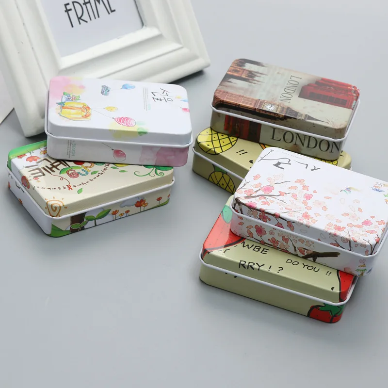 

1pcs 90 * 25 * 65mm Tin Can Boxes Metal Rectangle Hairpin Jewelry Storage Container Random Colors