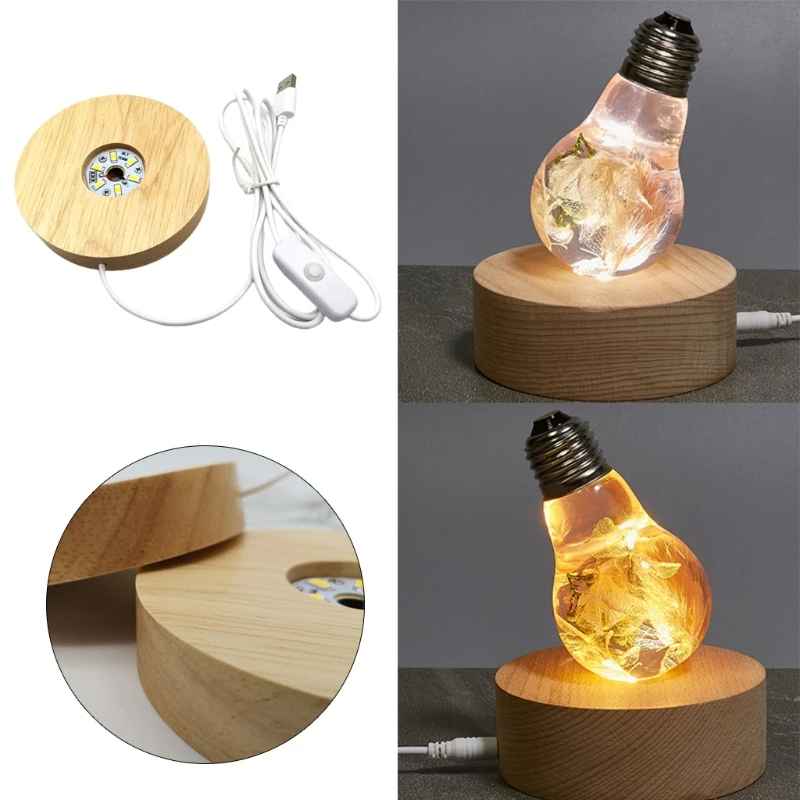 

Wooden 3D Night Light Round Base Holder LED Display Stand for Crystal Glass Ball 652A