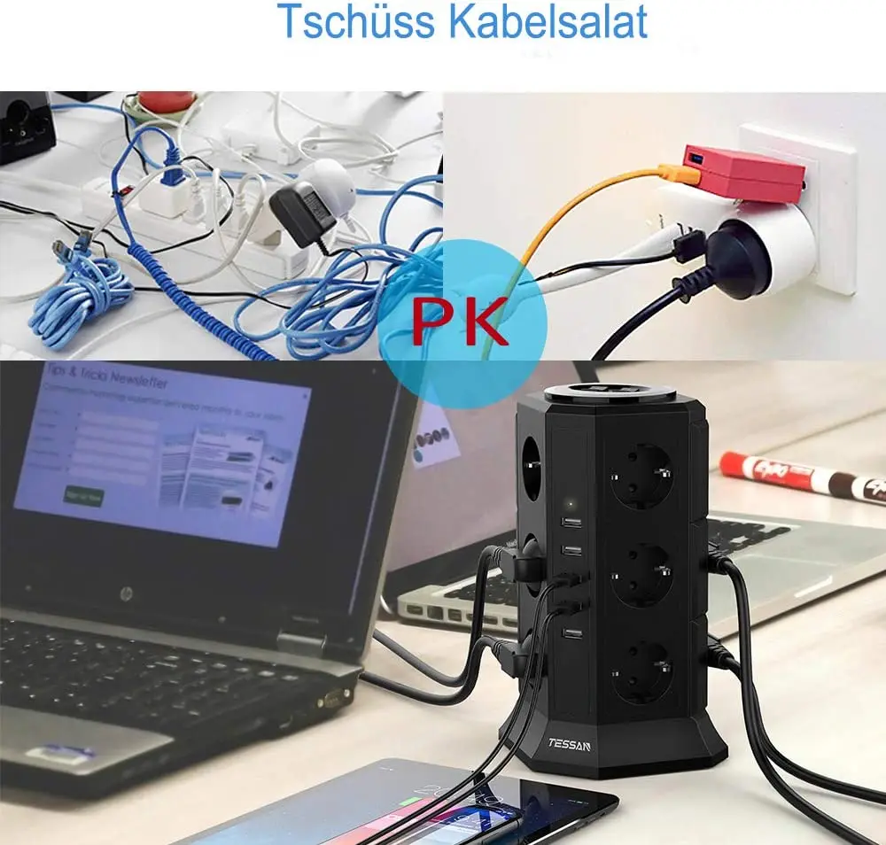 Удлинитель TESSAN с несколькими розетками 12 розеток 5 USB-портов | Электроника