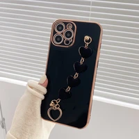 phone case with bracelet 6d plating wrist chian strap for iphone11 pro max 7 8 plus x xr xs max 12 promax mini pearl coque fast