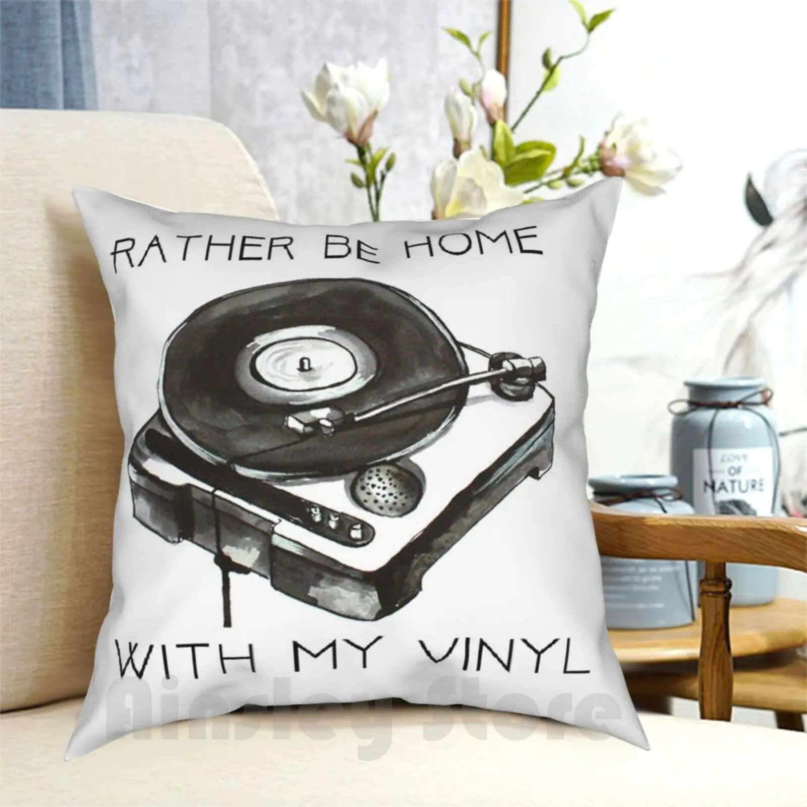 Rather Be At Home With My Vinyl Pillow Case Printed Home Soft DIY Pillow cover Retro Vinyl Vinyl Records Vinyl Phonecase