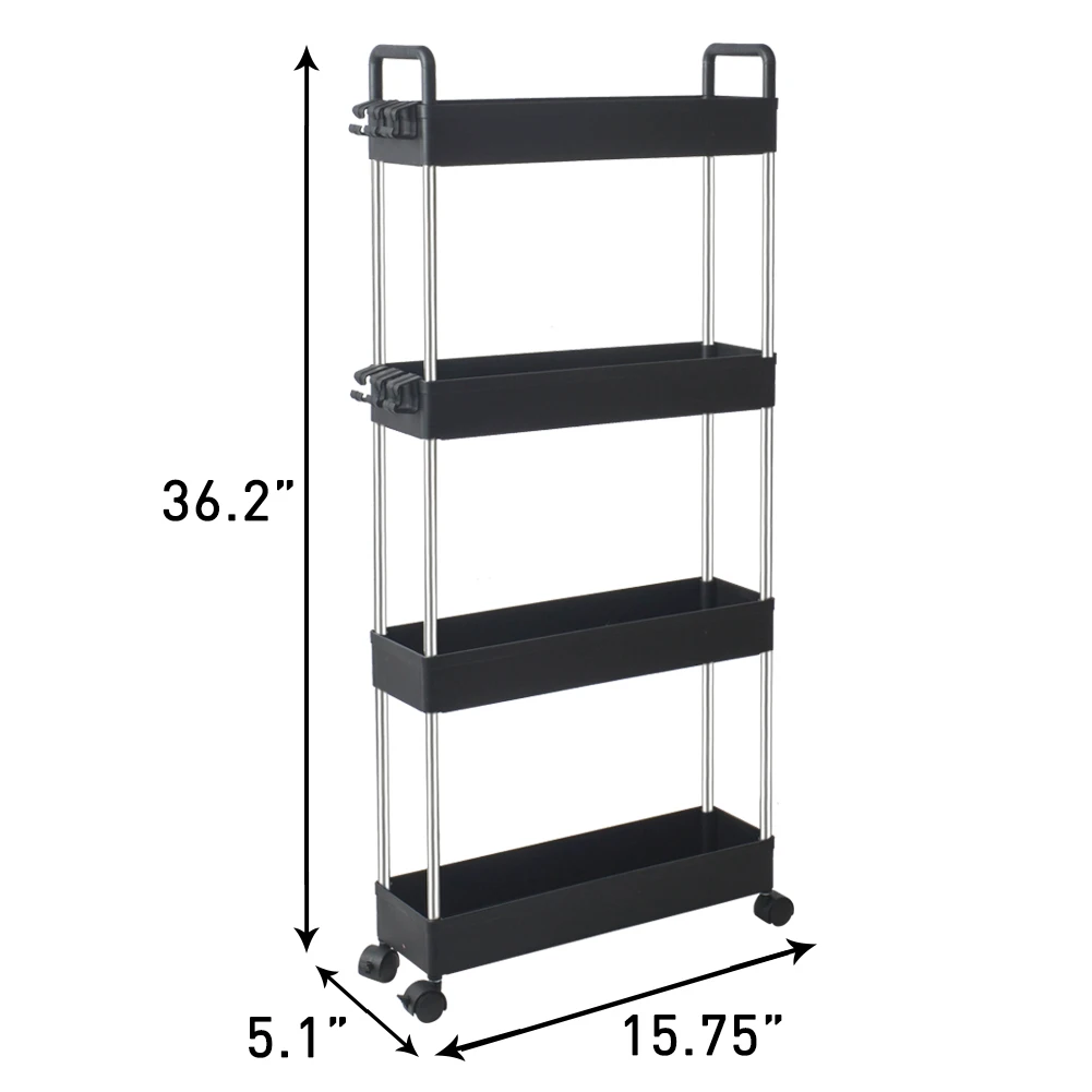 

Storage Cart 4-Tier Slim Mobile Shelving Unit Rolling Bathroom Carts With Handle For Kitchen Bathroom Laundry Room Narrow
