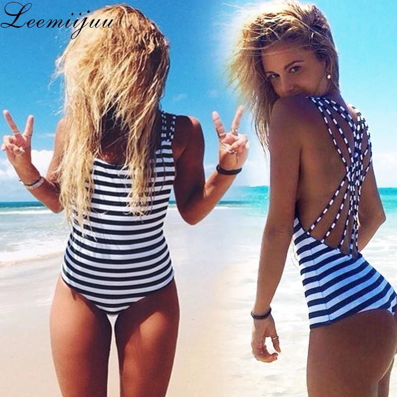 2020 черно белые полоски сексуальный слитный купальник женский винтажный
