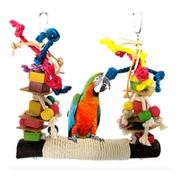 parrot chewing bite hanging cage swing chew toys bird perch leather colorful building block cotton rope swing for pet