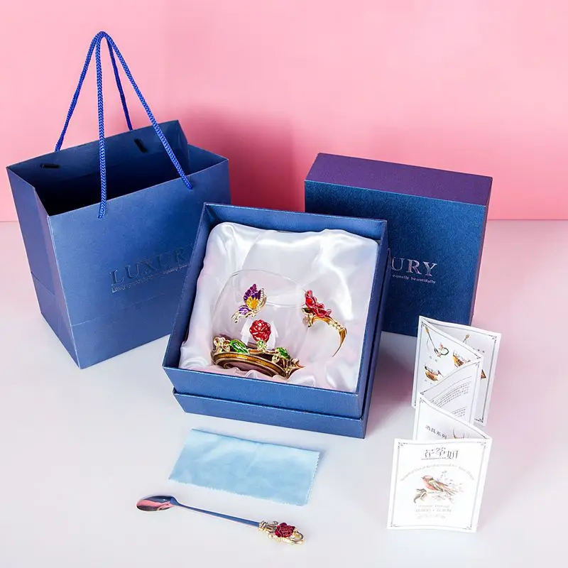 Красная роза эмаль чашка цветок чайная кристальная жаростойкая высокое