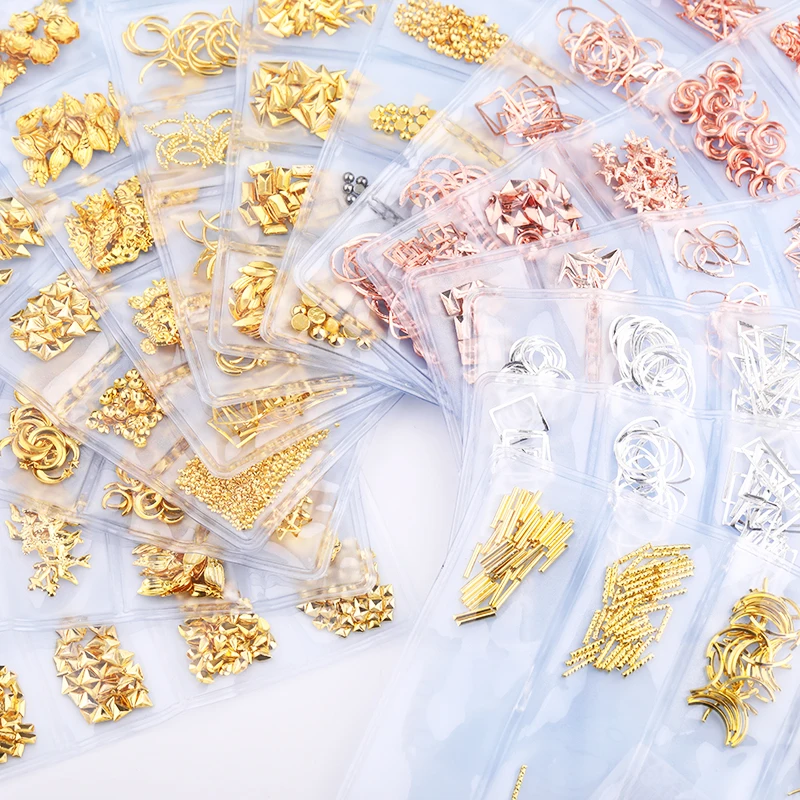 MAD DOLL 1 Bag DIY Nails Studs Hollow Rose Gold Silver Metal 3D Nail Decoration Mixed Size Rivet Manicuring Art Accessories | Красота и