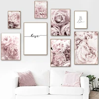 pink love rose peony flower quote wall art canvas painting nordic posters and prints marriage wall pictures living room decor