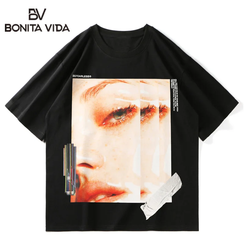 

Bonita Vida Hip Hop Graphic Letter Print T Shirt Streetwear Harajuku Cotton Short Sleeve T-Shirt Summer Casual Loose Tops