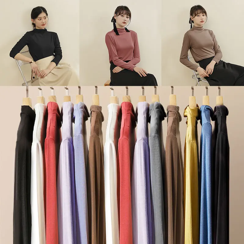 

Temperament Pullover Fashionable Slim Turtleneck Long Sleeve Tunic Tops Solid Color Tees Women Comfortable Shirt T-Shirt