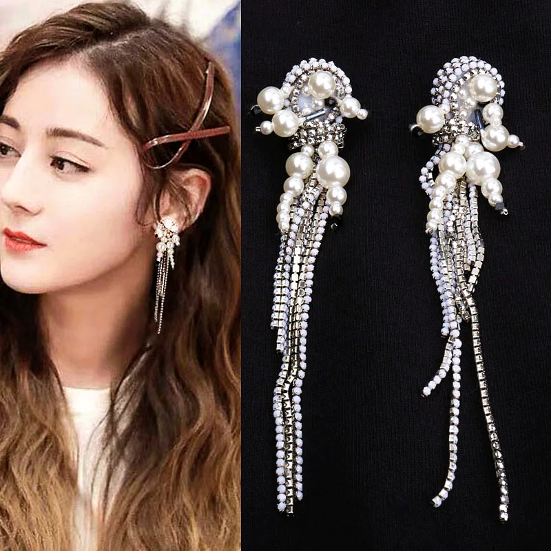 Свадебные Длинные серьги со стразами и жемчугом для женщин 2020 модные ювелирные