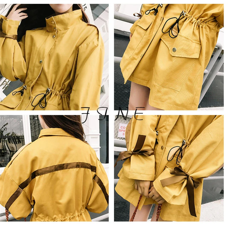 

Trench Coat For Women 2020 New Autumn Lapel Collar Lantern Sleeve Single Breasted Women Loose Coat Tooling Casual Outwear Coats