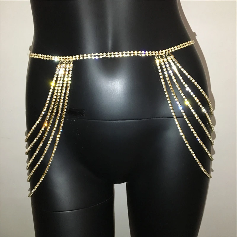 Boho Rhinestone Belly Body Chain Summer Sexy Nightclub Party Belts Beach Sparkly Crystal Hip Tassel Waist Chains for Women |