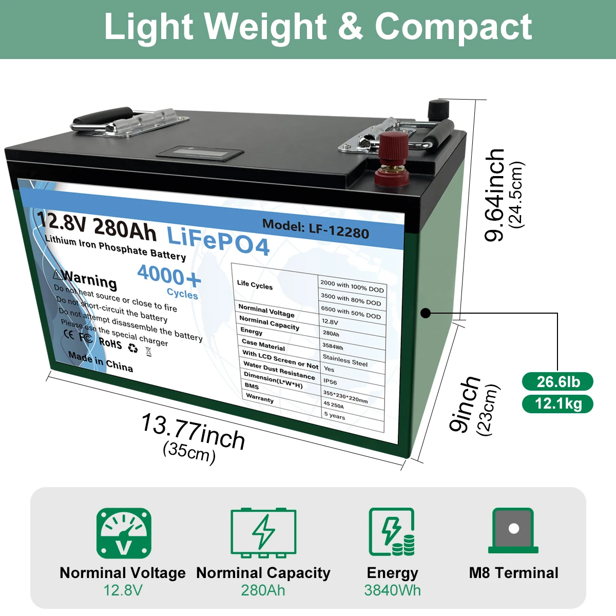 Аккумуляторная батарея LiFePo4 12 В 280ач литий железо фосфатные элементы встроенные