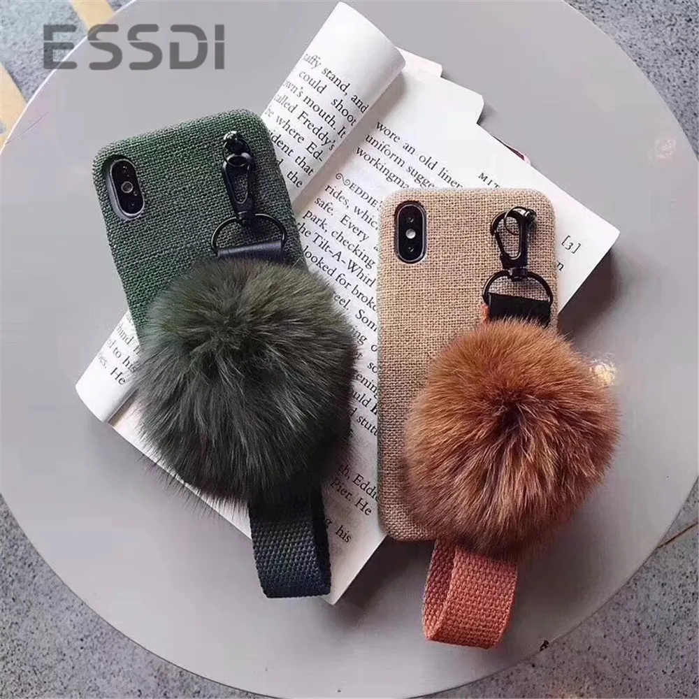 Зимний однотонный чехол для телефона Iphone7 8 оболочка с шариком волос хлопок и лен