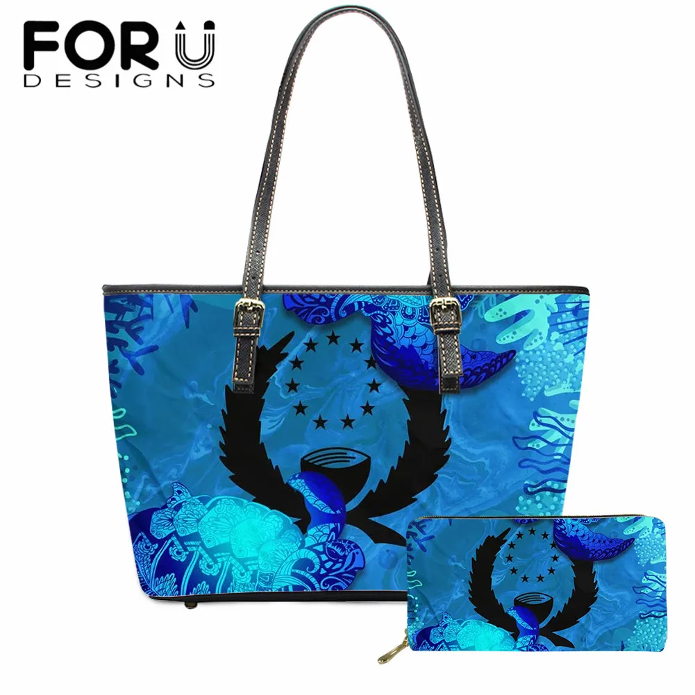 

FORUDESIGNS 2021 Women's Bag Trend Pohnpei Micronesia Sea Tortoise Printed 2pcs Handbag Set Women Top Handle Bags Female Bolso