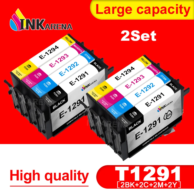 

INKARENA 2 Set Full Ink T1291-T1294 Compatible Cartridge for Epson Workforce WF-7015 7515 7525 3010DW 3520DWF 3530DTWF 3540DTWF