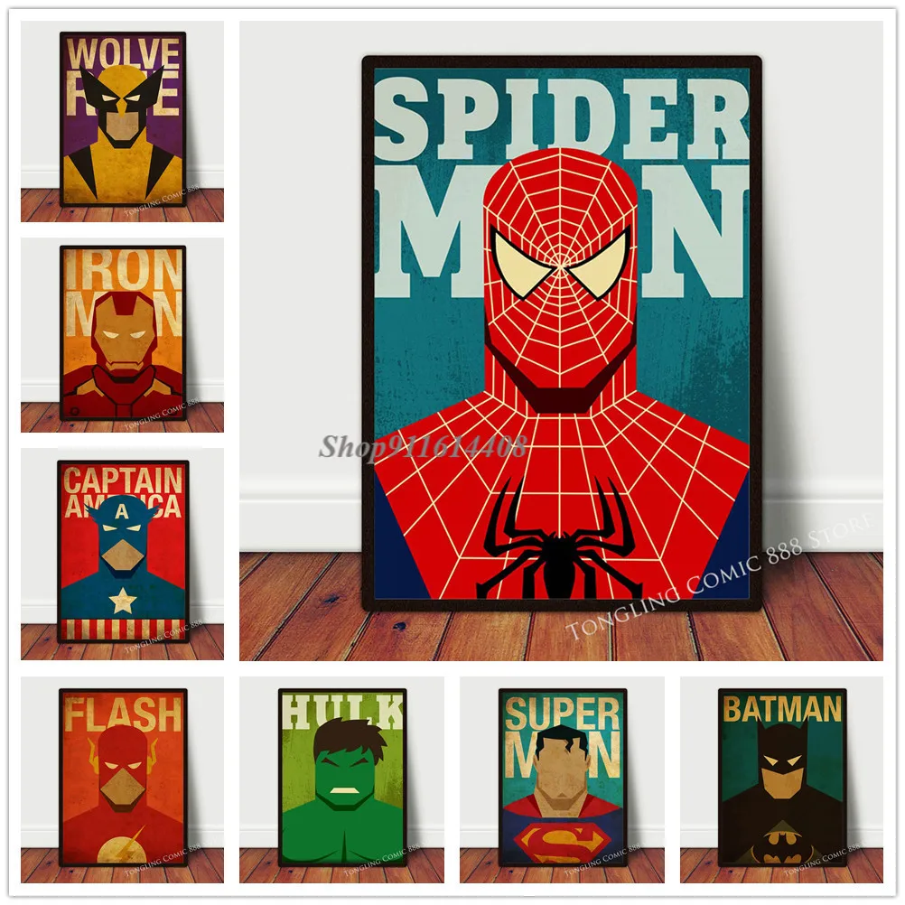 

Classic Marvel Movie Cartoon Superhero Poster and Print Avengers Canvas Painting Wall Art Picture for Living Bedroom Wall Decor
