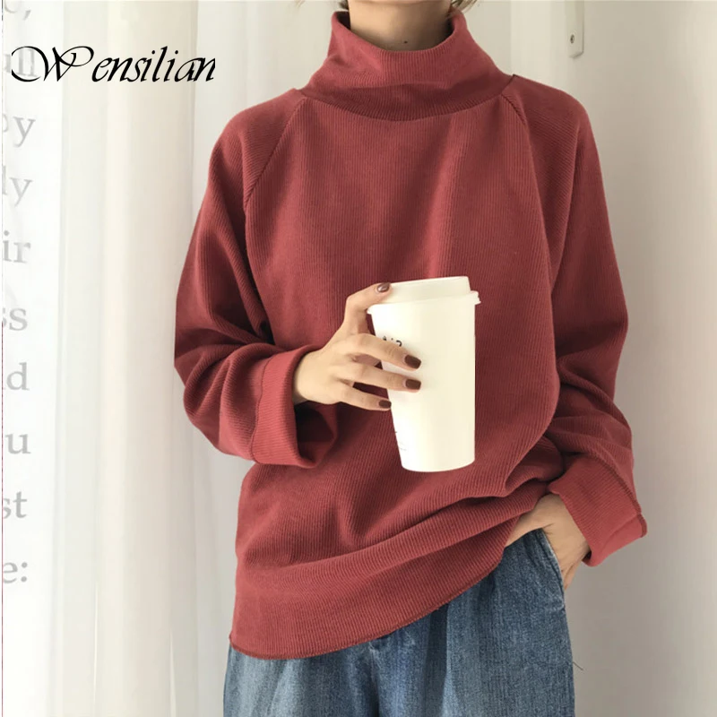 Вязаный свитер Женская водолазка повседневные свободные Пуловеры свитеры с