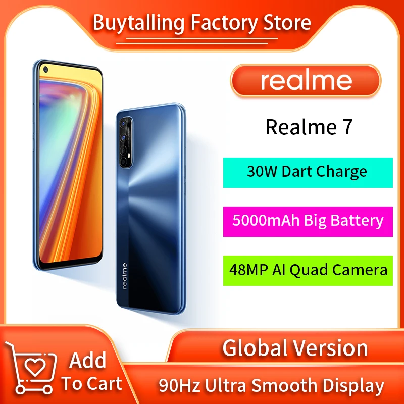 Глобальная версия Realme 7 мобильного телефона 6 5 inch 8 ГБ 128 Helio G95 Octa Core 48MP Quad Camera Google