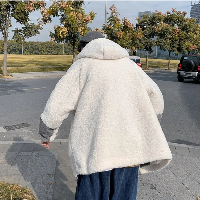 Men's fashion imitation lamb velvet jacket winter Korean trend plus velvet thick ins cotton clothing Harajuku men's clothing