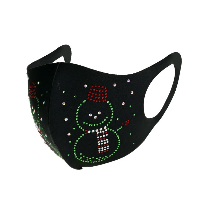 

6Pcs Christmas Shiny Rhinestone Mouth Mask Cartoon Bear Santa Hat Tree Dustproof Washable Festival Party Face Cover