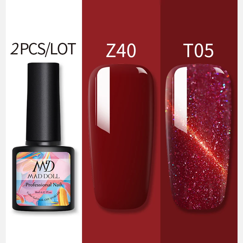 Z40T05 2 бутылки 8 мл MAD DOLL УФ-гель для ногтей чистый цвет и Блестящие Блестки долговечный впитывающий Гель-лак для нейл-арта - Цвет: Z40T05