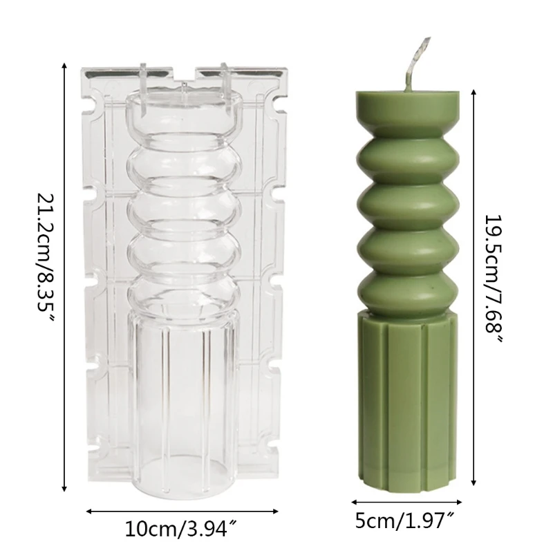 

Geometric Striped Cylinder Candle Plastic Mold with Screws Clear Transparent Handmade Pillar Scented Candle Mould DIY Craft 124E