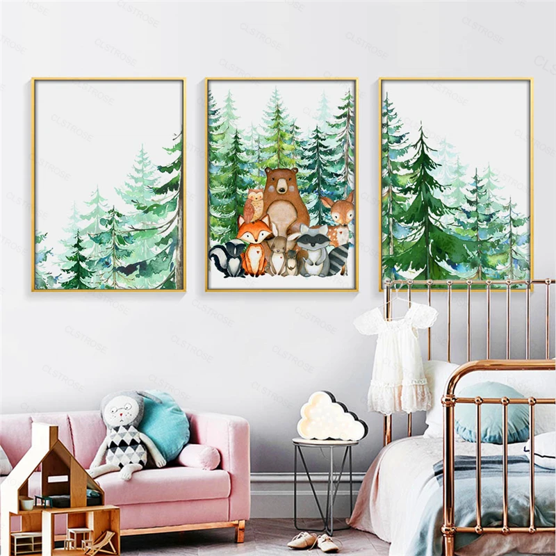 Скандинавский рисунок лисы Олень Медведь Животные Детская Живопись Дерево