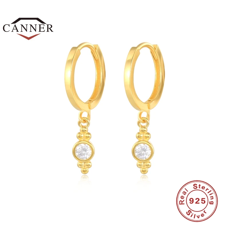 

CANNER 100% Silver 925 Pendientes Plata Hoop Earrings for Women Cubic Zirconia Round Circle Huggie Piercing Earring Jewelry Gift