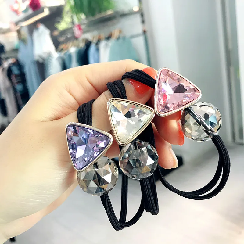 Korean Colorful Geometric Crystal Ball Hair Bands - Elastic Hair Accessories for Girls, Rubber Bands, Hair Ties, Gum for Hair image 3