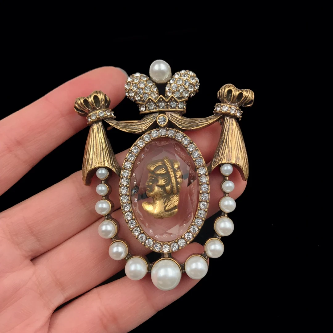 

Vintage pearl inlaid with Western antique women's brooches luxury jewelry