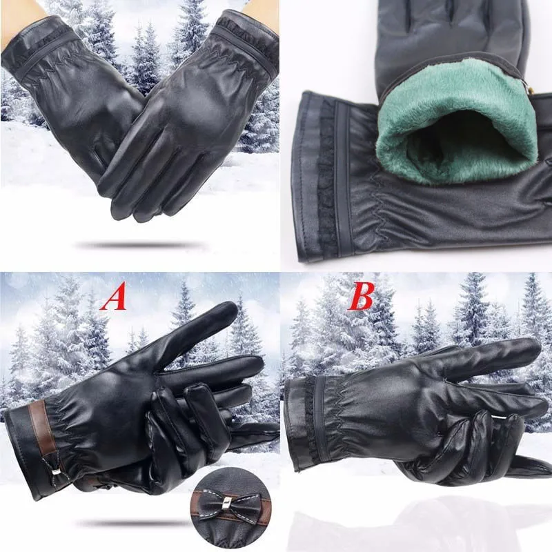Женские зимние перчатки из искусственной кожи с сенсорным экраном женские
