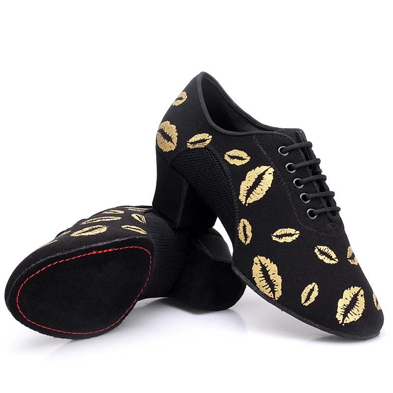Туфли женские из ткани Оксфорд с золотыми губами 5 см принтом | Спорт и