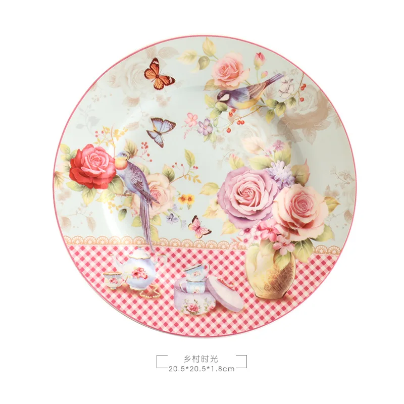 

European style western food plate rural garden fruit cake cake household ceramic dish 8 inch steak plate tableware set