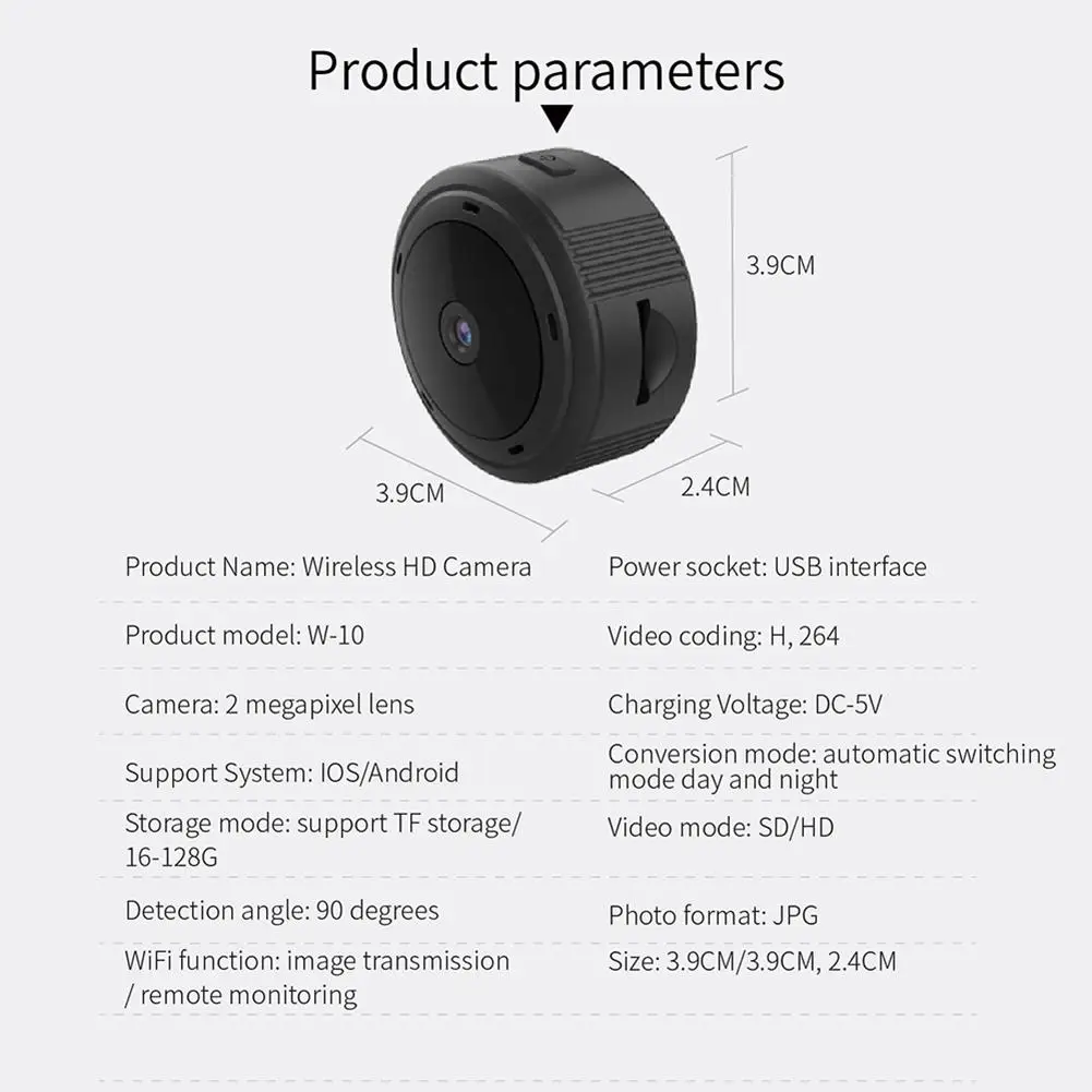 Мини камера видеонаблюдения W10 HD 1080P DVR беспроводная Wi Fi ночного видения с