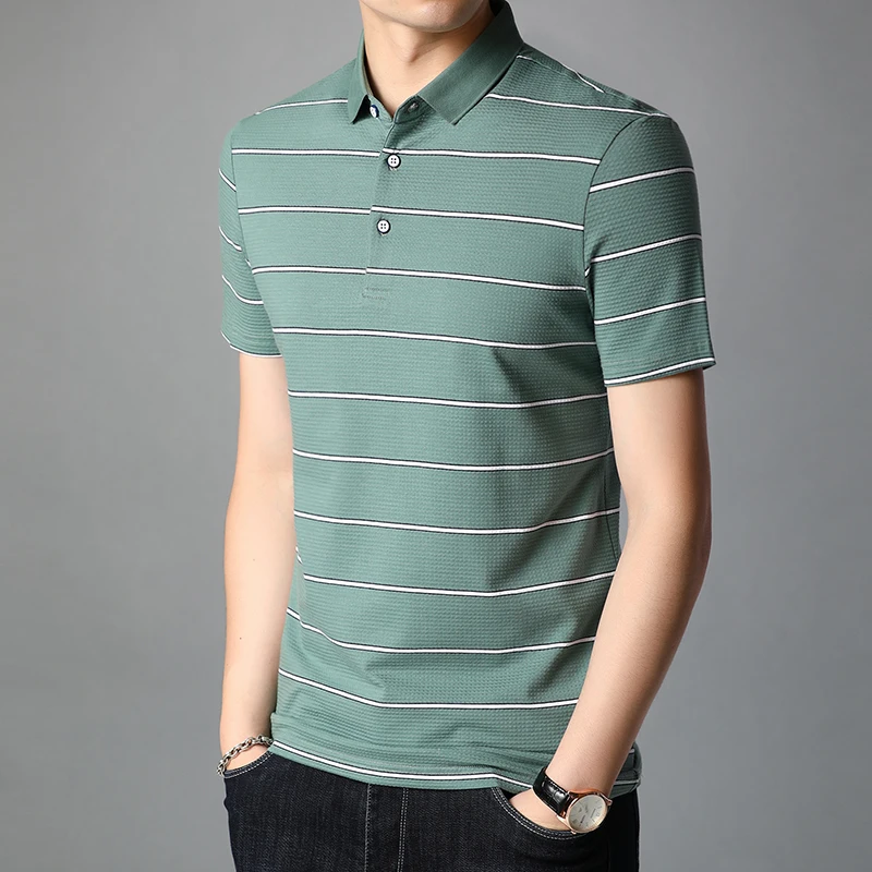 

High Quality Summer Mens Polo Shirt Male Contract Colors Polos Short Sleeve Striped Cotton Polo Shirts