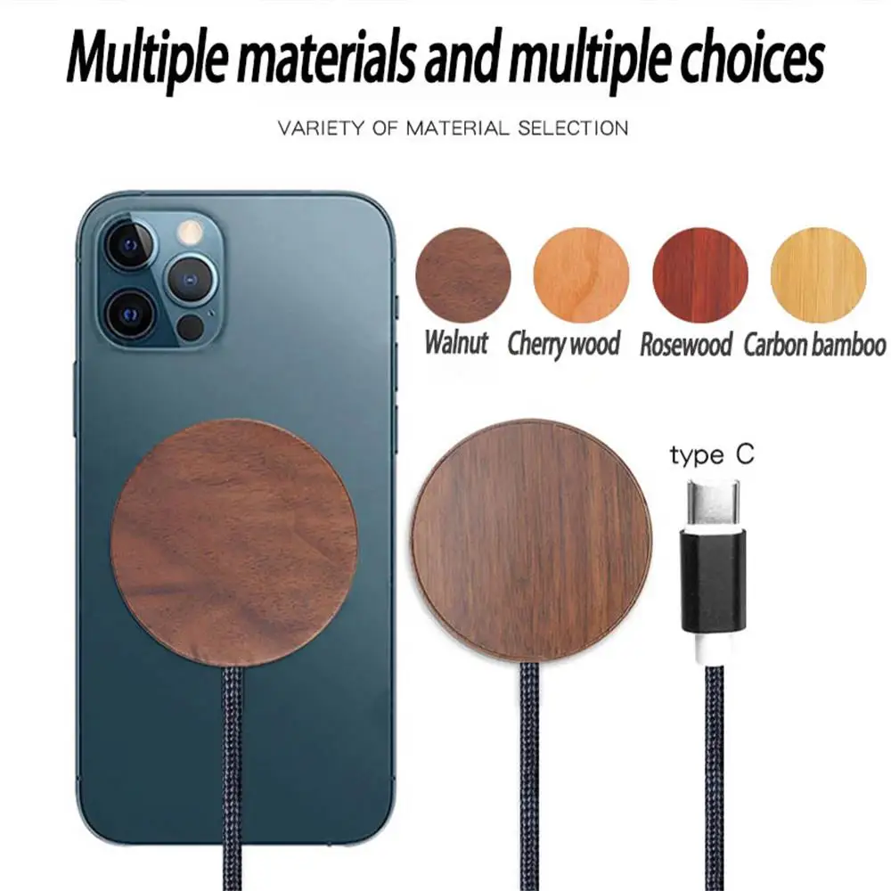

Wooden 15W Magnetic Wireless Charger Fast Charging Type C With Charging Indicator Magnetic Wireless Charger For iPhone Xiaomi