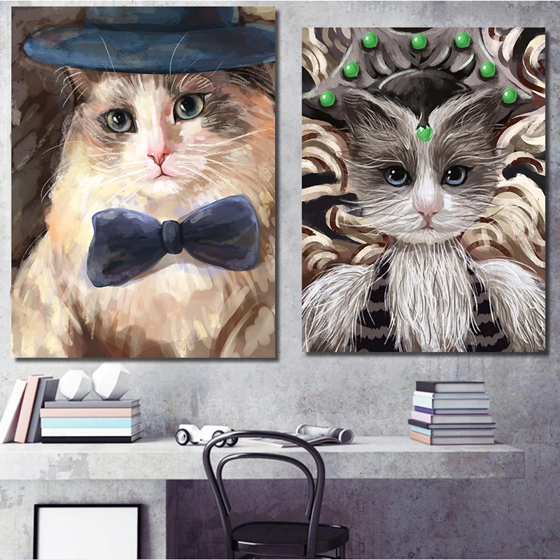 Винтажная Картина на холсте мультяшный портрет кардинал кот настенные