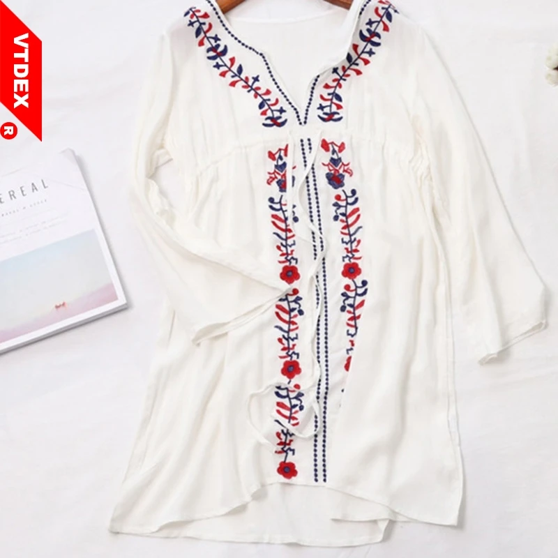 2018 женская Пляжная накидка белый винтажный купальник с вышивкой женские туники