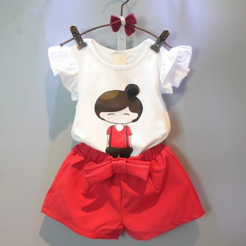 Летний комплект одежды для девочек футболка с коротким рукавом и шорты из 2