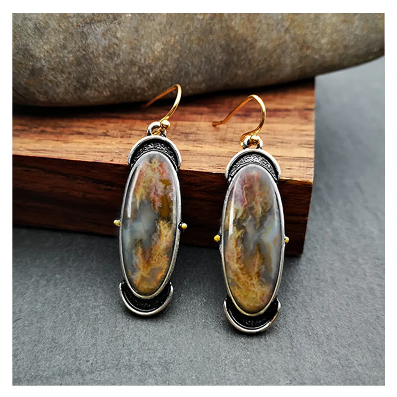

Popular Marble Pattern Colored Glass Long Earrings European and American Vintage Ethnic Style Earrings Women's Jewelry