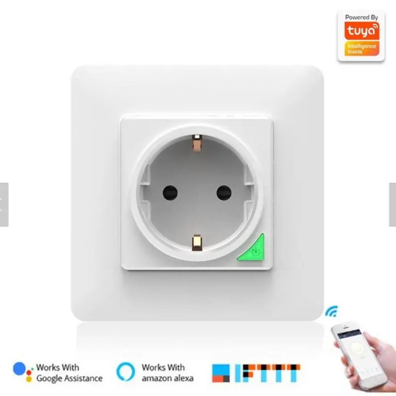 

Smart Wall Socket，Tuya Smart life APP Voice Remote Control EU 16A Wifi Power Plug Works With Google Home Alexa IFTTT PSNAKE