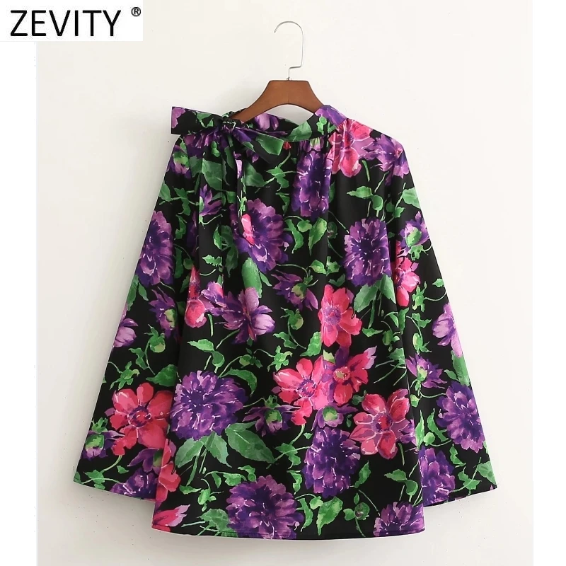 

Zevity New Women Sweet Stand Collar Lace Up Floral Print Blouse Female Long Sleeve Casual Pullovers Shirt Chemise Tops LS9865