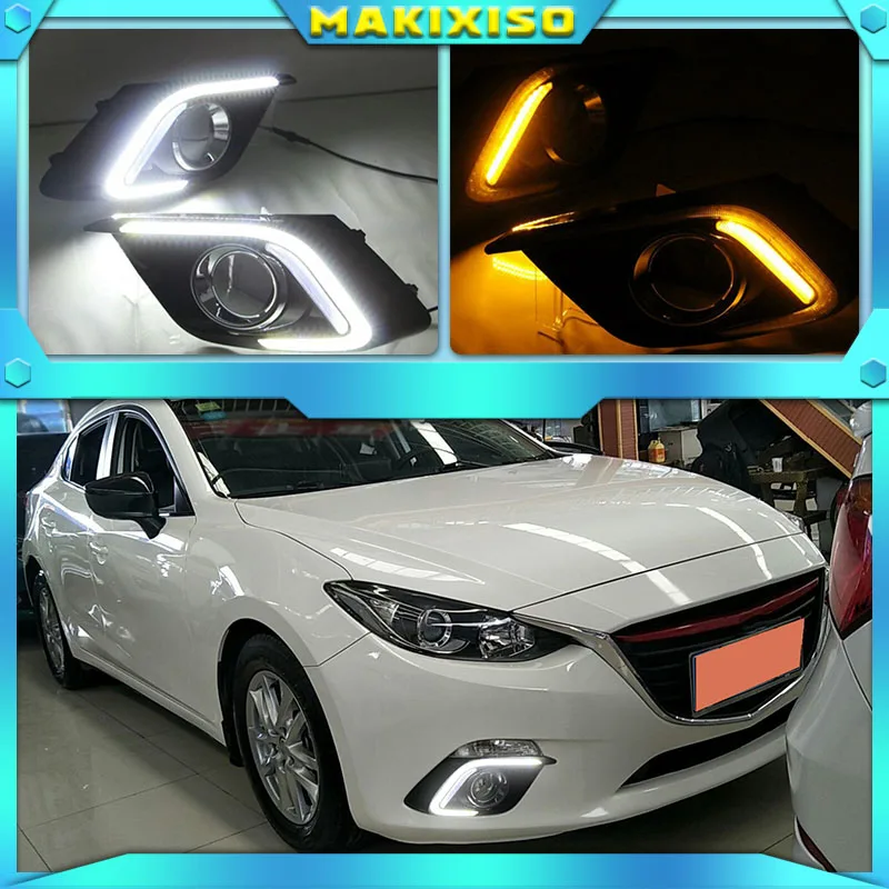 DRL For Mazda 3 Mazda3 Axela 2014 2015 2016 LED DRL Daytime Running Lights Daylight Fog lamp with turn signal light